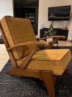 Vintage mid-century lounge fauteuil (1950s) okergele stof, Maison & Meubles, Fauteuils, Enlèvement ou Envoi, Utilisé, Bois
