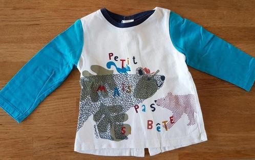 Catimini - Joli t-shirt blanc et bleu, animaux - T.18 mois/8, Enfants & Bébés, Vêtements de bébé | Taille 80, Utilisé, Garçon ou Fille
