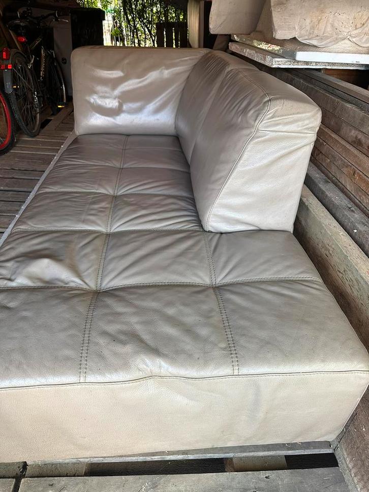 Beige lederen hoeksalon, Huis en Inrichting, Zetels | Zetels en Chaises Longues, Zo goed als nieuw, Leer, Ophalen