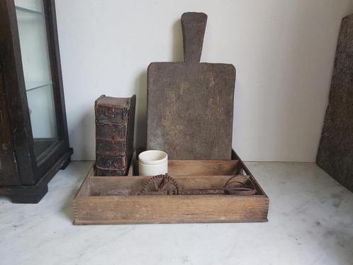 Mooie oude houten bestekbak / besteklade, Antiek en Kunst, Curiosa en Brocante, Ophalen of Verzenden