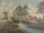 Schilderij met molen langsheen land/waterweg, Antiek en Kunst, Ophalen