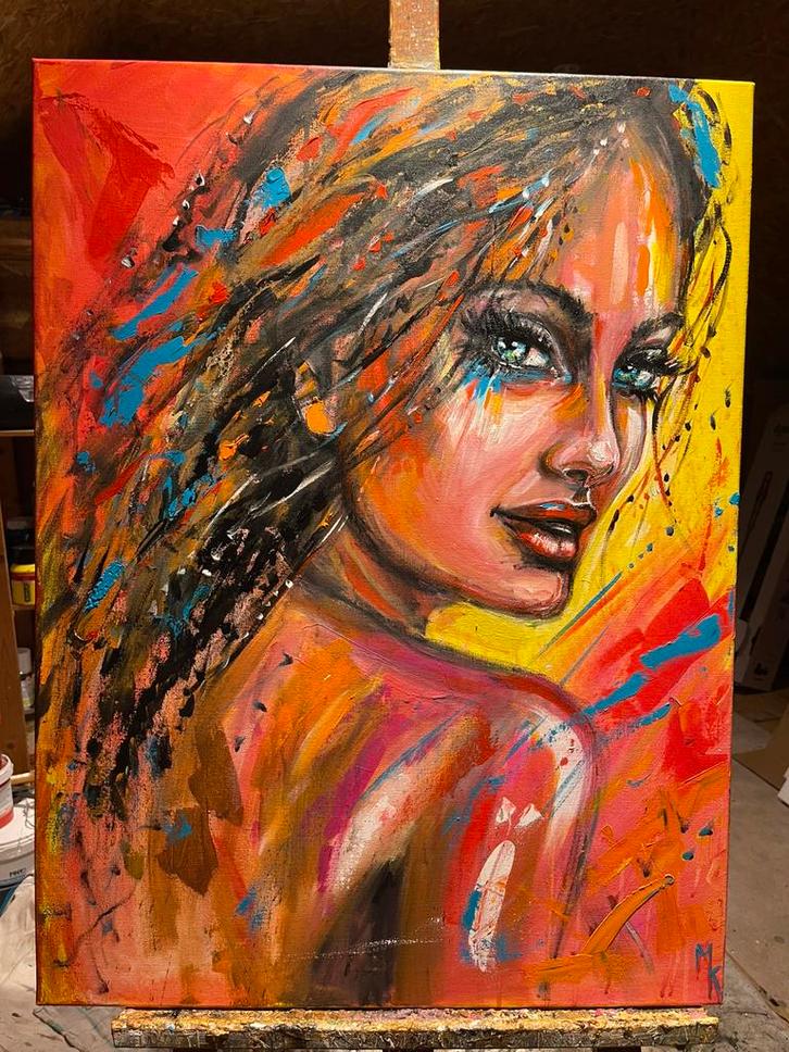 Vrij groot modern en kleurrijk schilderij Mk Art, Antiek en Kunst, Kunst | Schilderijen | Modern, Ophalen