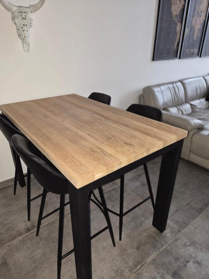 Table haute en chêne massif + ses 4 chaises, Maison & Meubles, Tables | Tables à manger, Comme neuf, 50 à 100 cm, 100 à 150 cm