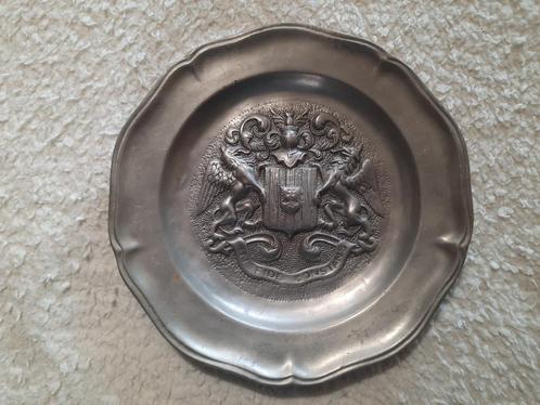 Mooi tinnen bord - Stad Mechelen - In fide constans, Antiek en Kunst, Antiek | Tin, Ophalen of Verzenden