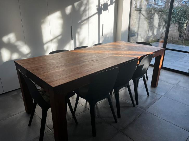 Grote, stevige eettafel in teak, Huis en Inrichting, Tafels | Eettafels, Gebruikt, 50 tot 100 cm, 200 cm of meer, Vijf personen of meer