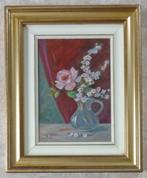 ONLEESBAAR / BLOEMEN IN VAAS / OLIEVERF DOEK / 55x45cm KADER, Antiquités & Art, Art | Peinture | Classique, Enlèvement ou Envoi