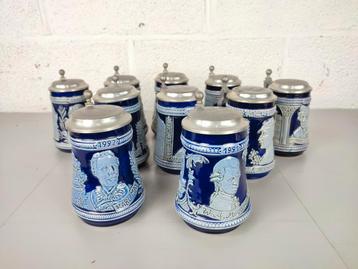 Reeks van 10 M&R bierpullen met tinnen deksel beschikbaar voor biedingen