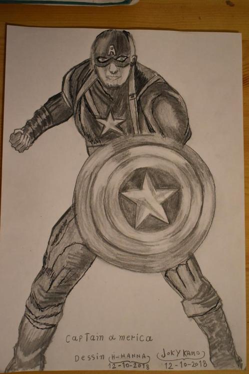 Captain America portrettekening, op papier gesigneerd Joky K, Antiek en Kunst, Kunst | Schilderijen | Modern, Ophalen