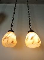 2 art deco lampjes - gemarmerd glas, Antiek en Kunst, Ophalen of Verzenden