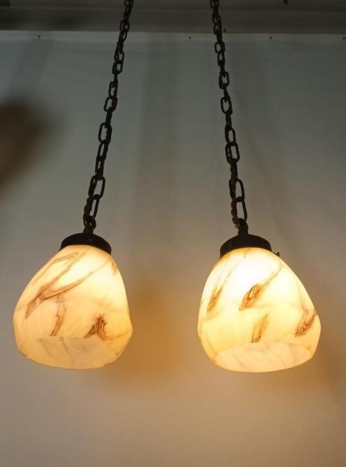 2 lampes art déco - verre marbré, Antiquités & Art, Antiquités | Éclairage, Enlèvement ou Envoi