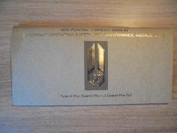 1978 Pontiac Grand Prix LJ & SJ. Original Owner's Manual. beschikbaar voor biedingen