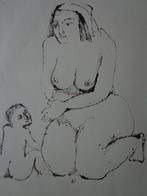 dessin femme nue assise et enfant illisible, Enlèvement ou Envoi