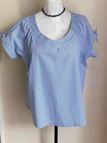 Blauw/witte ginghamblouse met bardotkraag - Maat 46/48 (L) beschikbaar voor biedingen