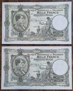 2x 1.000 Francs 1938 Nat. Reeks / Opeenvolgende nrs. !! AUNC, Ophalen of Verzenden, Setje