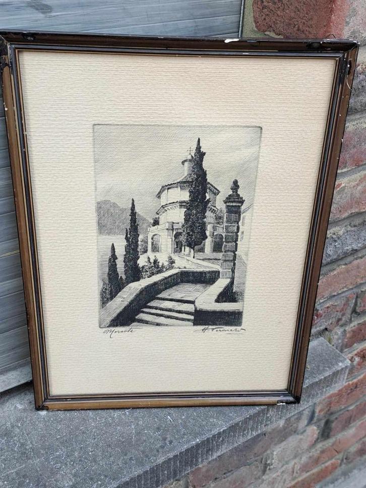 eau forte morrote signe michel stievenart, Antiek en Kunst, Kunst | Etsen en Gravures, Ophalen of Verzenden