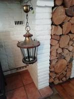 Antieke hanglamp eikhout geslepen glas koper jrn 50, Ophalen of Verzenden