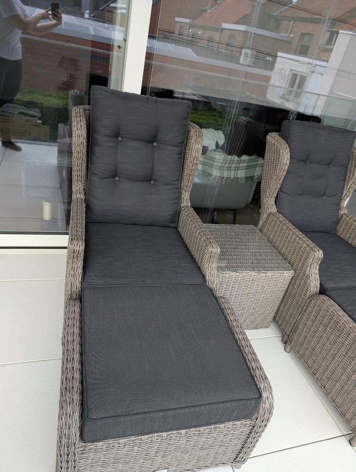 5 delig balkonset bruin wicker, Tuin en Terras, Tuinsets en Loungesets, Zo goed als nieuw, Loungeset, Wicker, 2 zitplaatsen, Bijzettafel