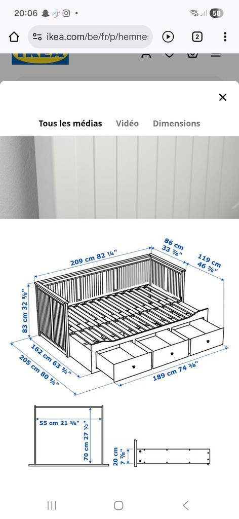 Lit Ikea blanc avec trois tiroirs, Maison & Meubles, Chambre à coucher | Canapés-lits, Comme neuf, Deux personnes, Blanc, Enlèvement