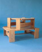 Brutalistische salontafel massief grenen hout, 100 tot 150 cm, Midcentury vintage scandinavisch, Zo goed als nieuw, Minder dan 50 cm