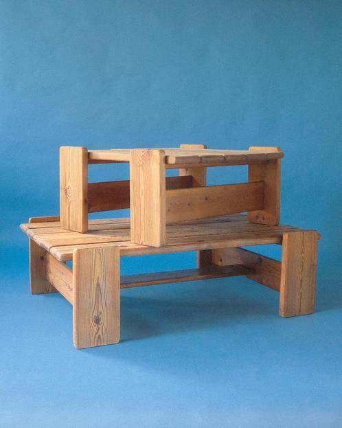 Brutalistische salontafel massief grenen hout, Huis en Inrichting, Tafels | Salontafels, Zo goed als nieuw, Minder dan 50 cm, 50 tot 100 cm