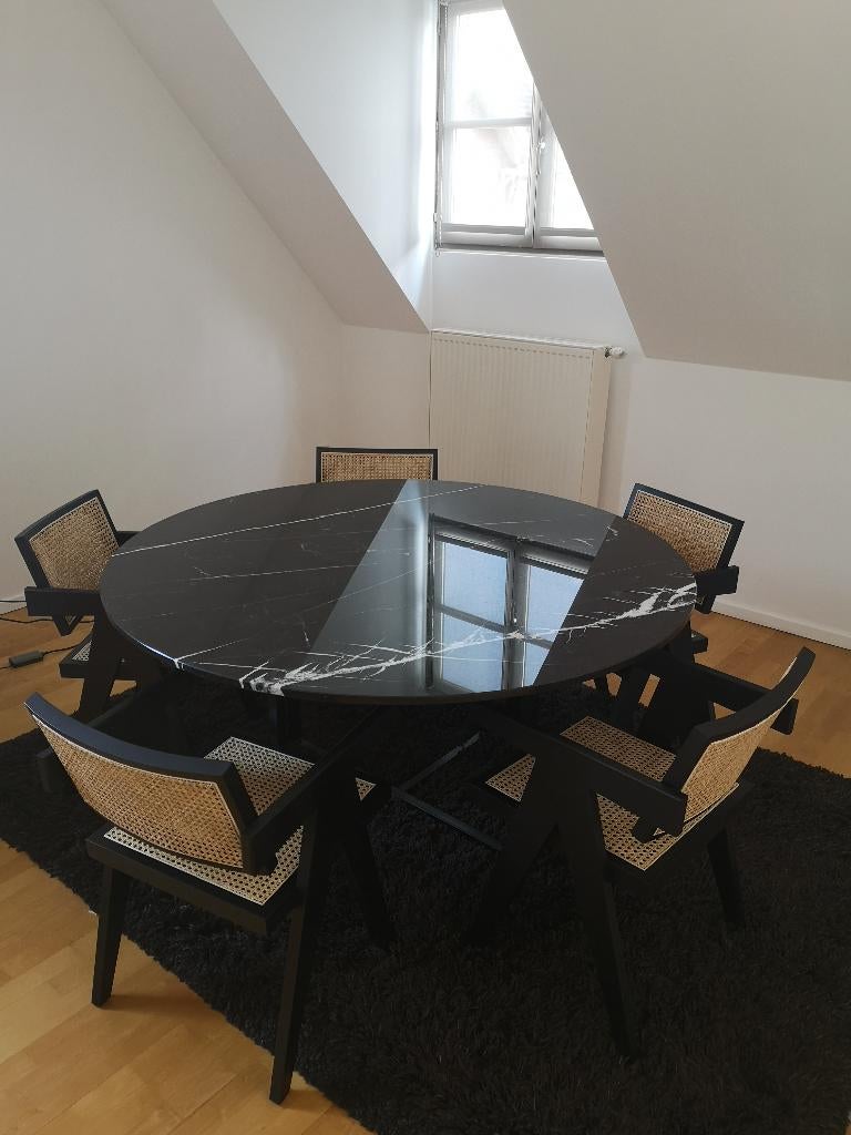 Marmeren ronde eettafel zwart 150cm (Kruisframe), Ophalen, 150 tot 200 cm, Rond, Zo goed als nieuw