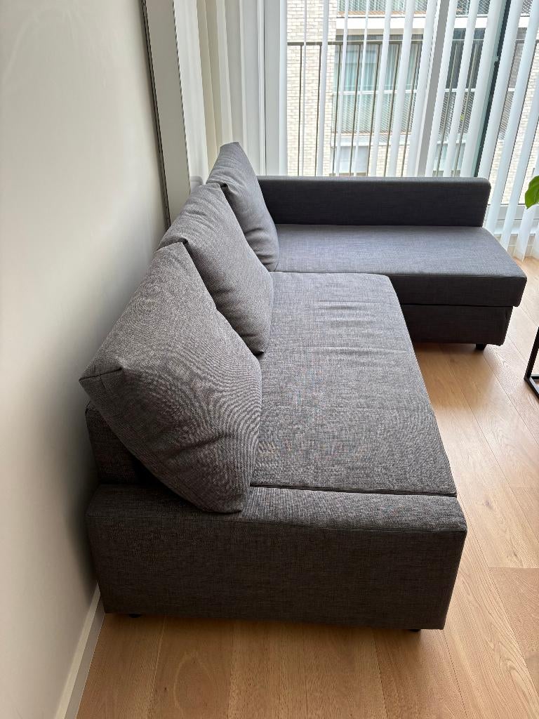 Hoekslaapbank met opberger, Huis en Inrichting, Zetels | Complete zithoeken, Zo goed als nieuw, Hout, Metaal, Stof, Ophalen