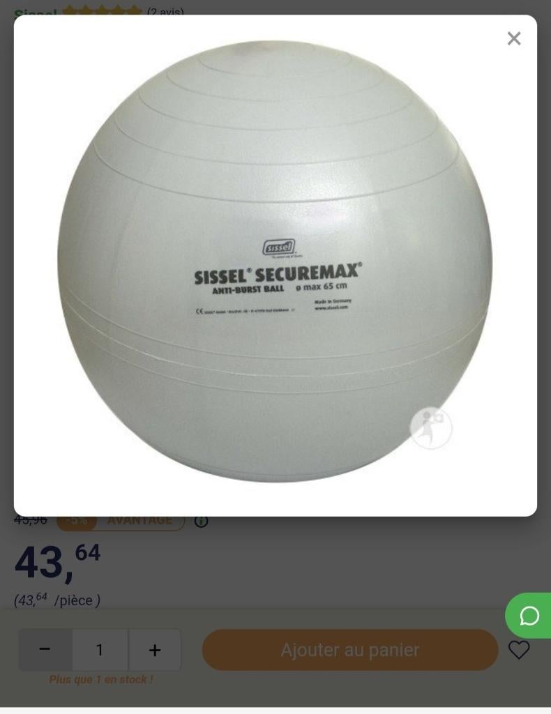 Ballon gymnastique 75cm, Enlèvement, Comme neuf, Matériel