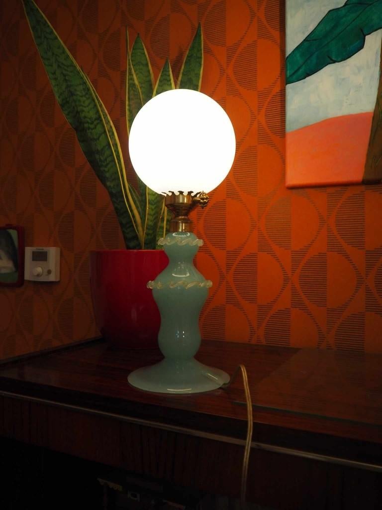 Mooie vintage pastel tafellamp in opaline, Ophalen of Verzenden, Zo goed als nieuw, Vintage, Led-lamp