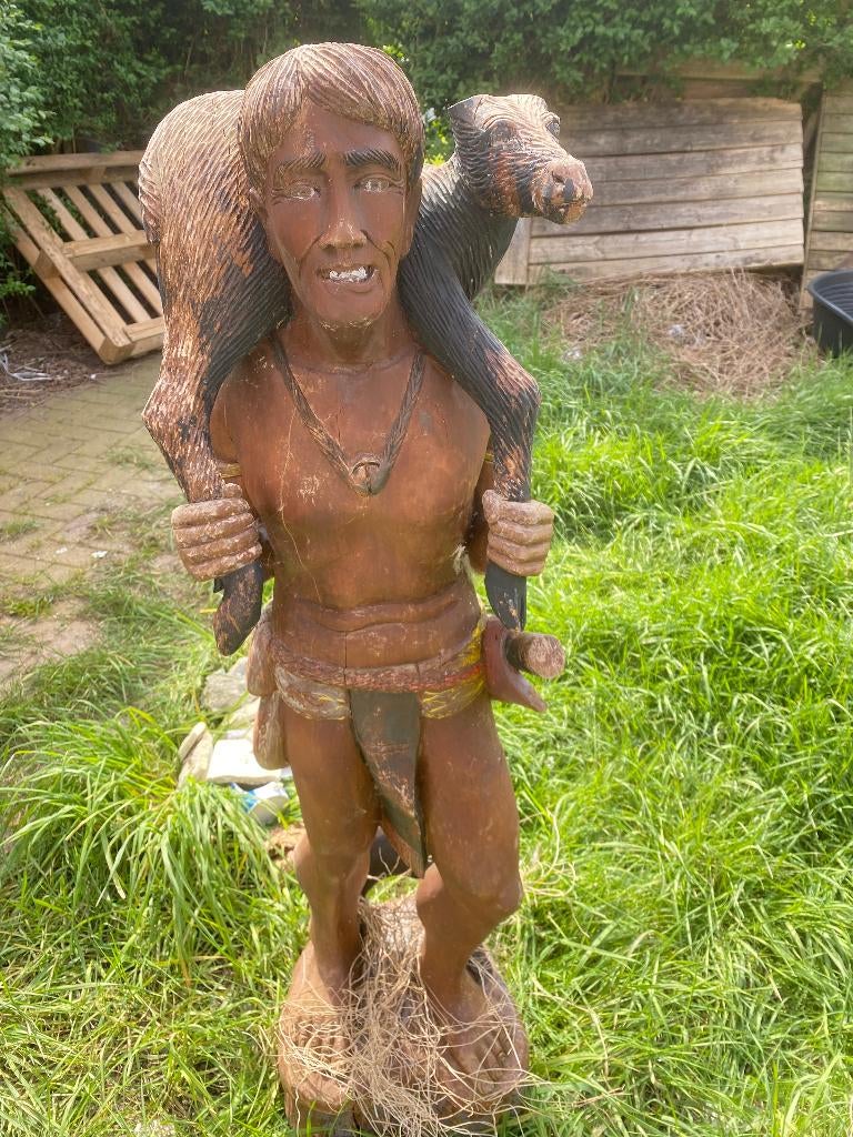 houten beeld, Antiek en Kunst, Kunst | Beelden en Houtsnijwerken, Beeld, Hout, 1 meter - 2 meter, Ophalen