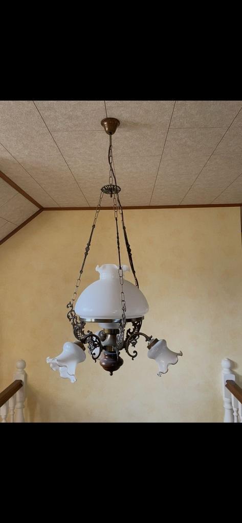 Luster, Huis en Inrichting, Lampen | Kroonluchters, Gebruikt, Glas, Hout, Metaal, Ophalen