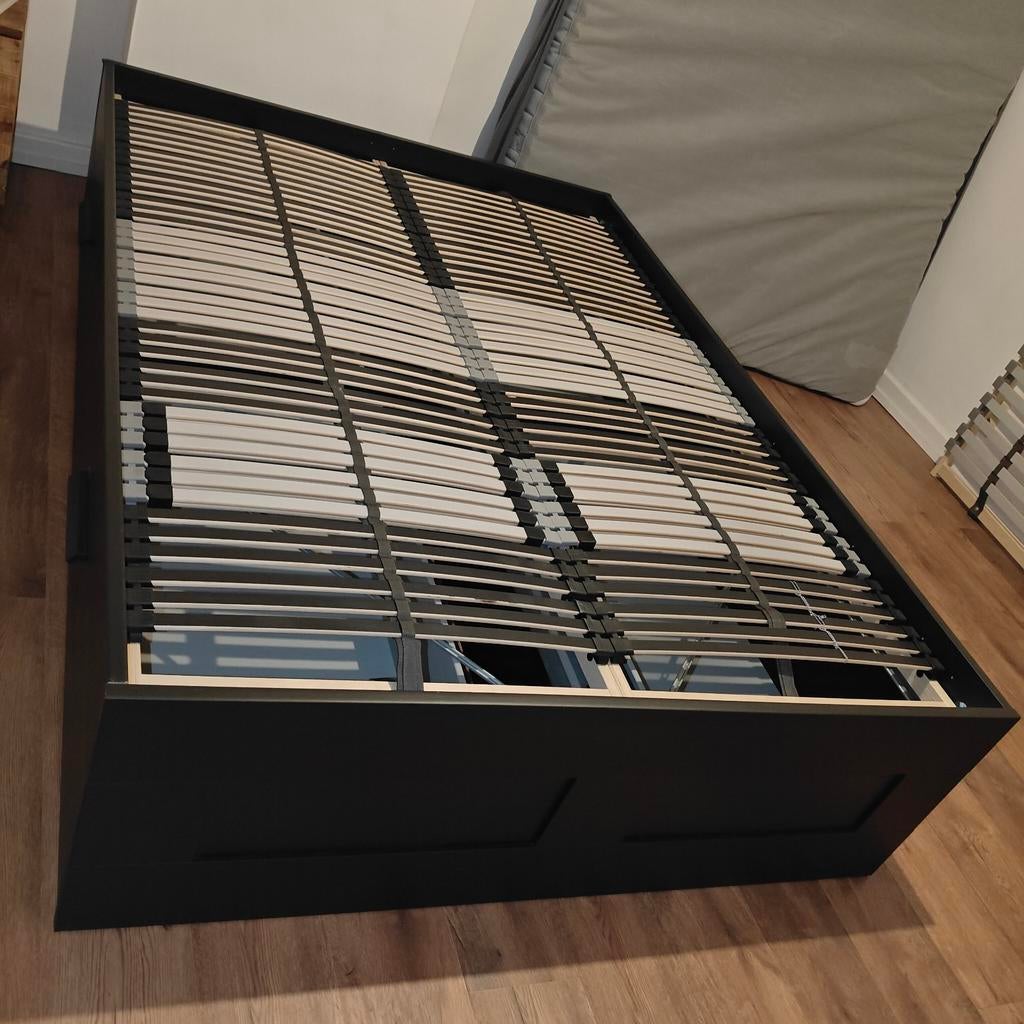 1m40x200 met 4 lades en dubbele lattenbodem, Ophalen, Zwart, 140 cm, 200 cm