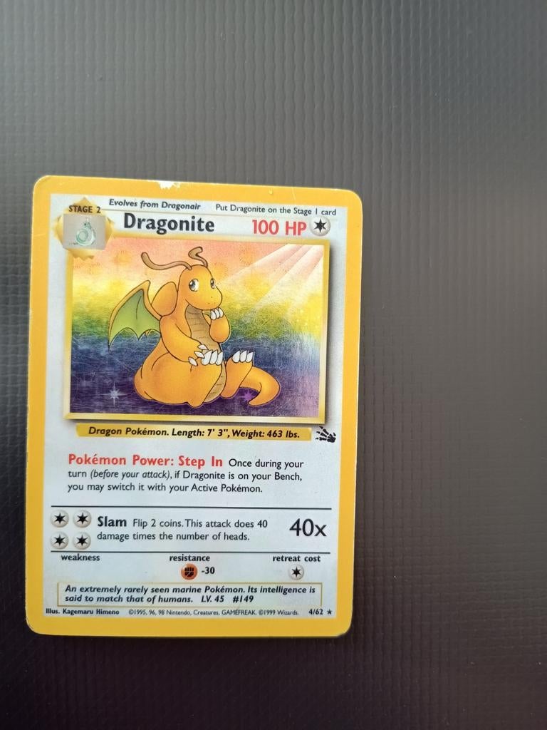 Dragonite 4/62 Fossil holofoil., Ophalen of Verzenden, Gebruikt, Losse kaart