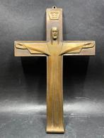 Crucifix en bronze massif antique/art déco, Antiquités & Art, Enlèvement ou Envoi