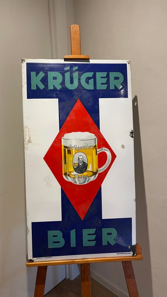 Emaille bord Krüger Eeklo., Ophalen, Gebruikt, Reclamebord