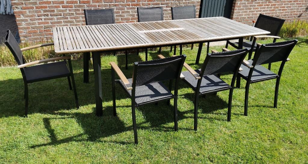 teakhout tuinset 8 personen, Tuin en Terras, Tuinsets en Loungesets, Gebruikt, Tuinset, Teakhout, Ophalen