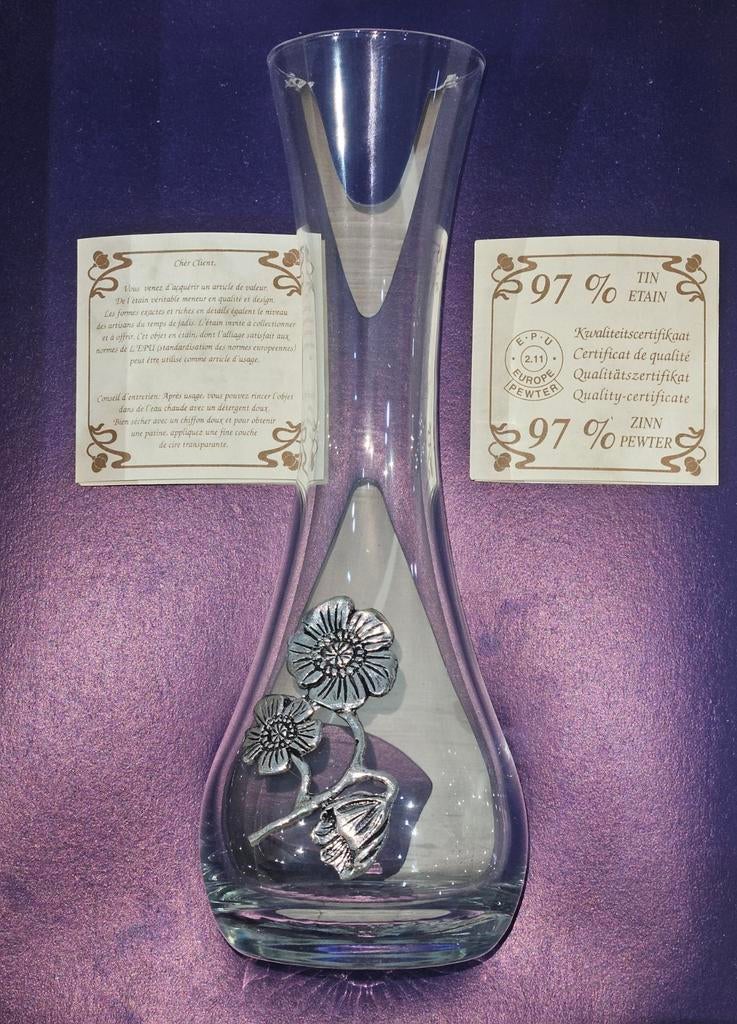 Vase soliflore en verre - 97% en étain, Antiquités & Art, Enlèvement ou Envoi