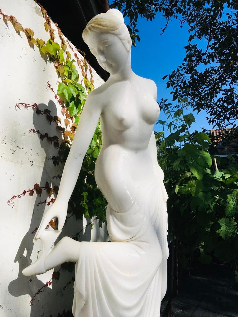 Groot marmeren tuinbeeld op sokkel, Tuin en Terras, Ophalen, Gebruikt