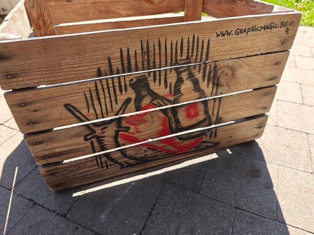 Houten fietskrat met Duvel tekening, Collections, Marques de bière, Duvel, Enlèvement ou Envoi