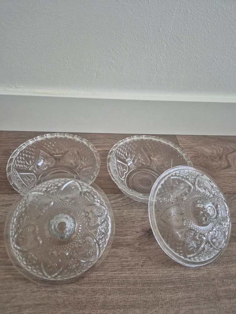 2 vintage glazen bonbonnières / snoepschaaltjes, Ophalen of Verzenden