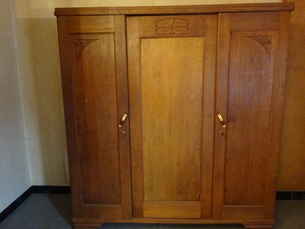 massief eiken opbergkast kleerkast, Avec tablette(s), 150 à 200 cm, Utilisé, Chêne