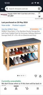 Banc à chaussures en bambou gris – Étagère rangement, Enlèvement, Comme neuf