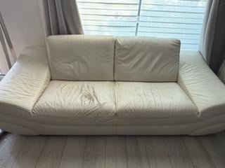 GRATUIT A DONNER!! 1 CANAPE 3 PLACES EN CUIR BLANC VERITABLE, 75 à 100 cm, 200 à 250 cm, Enlèvement, Utilisé