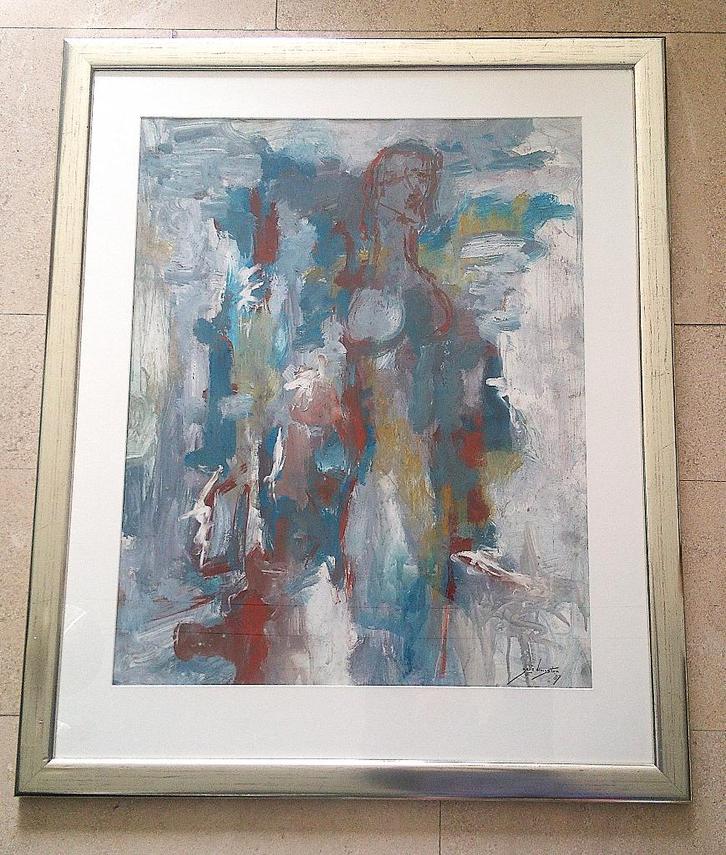 Vrouwenfiguur in abstract '87 - Jelle Hoogstra 1924-2003, Antiek en Kunst, Kunst | Schilderijen | Klassiek, Ophalen