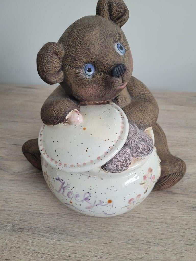 Leuke vintage beer - koekjestrommel (porselein), Collections, Ours & Peluches, Utilisé, Autres types, Autres marques, Enlèvement