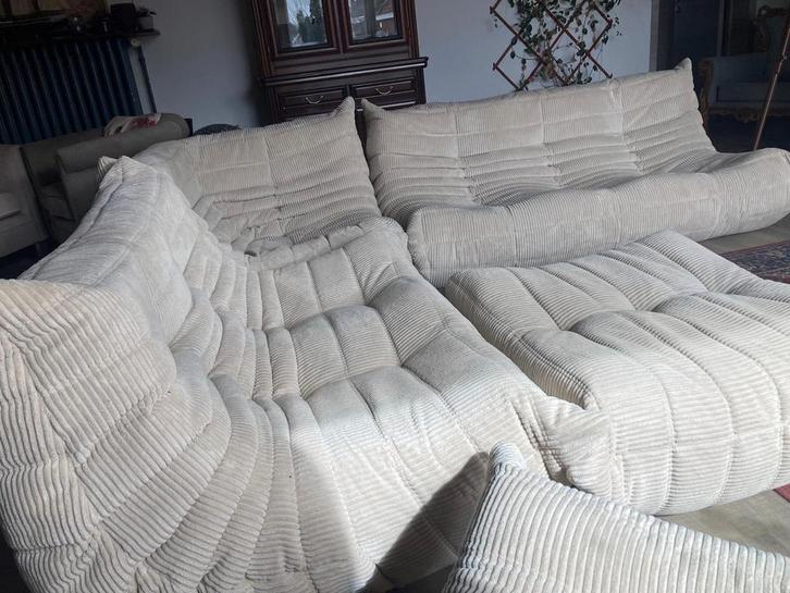 Ensemble complet de 5 pcs en velours côtelé beige, Maison & Meubles, Canapés | Salons, Tissus, Enlèvement ou Envoi