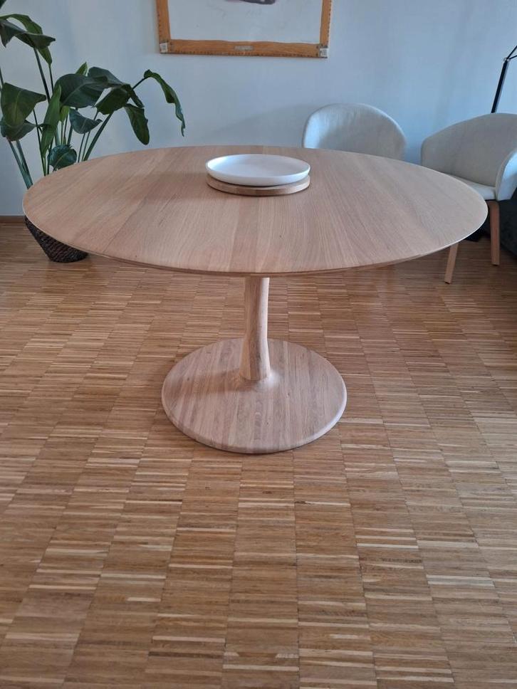 Ronde houten tafel (massief eik), Huis en Inrichting, Tafels | Eettafels, Nieuw, 100 tot 150 cm, 100 tot 150 cm, Vier personen