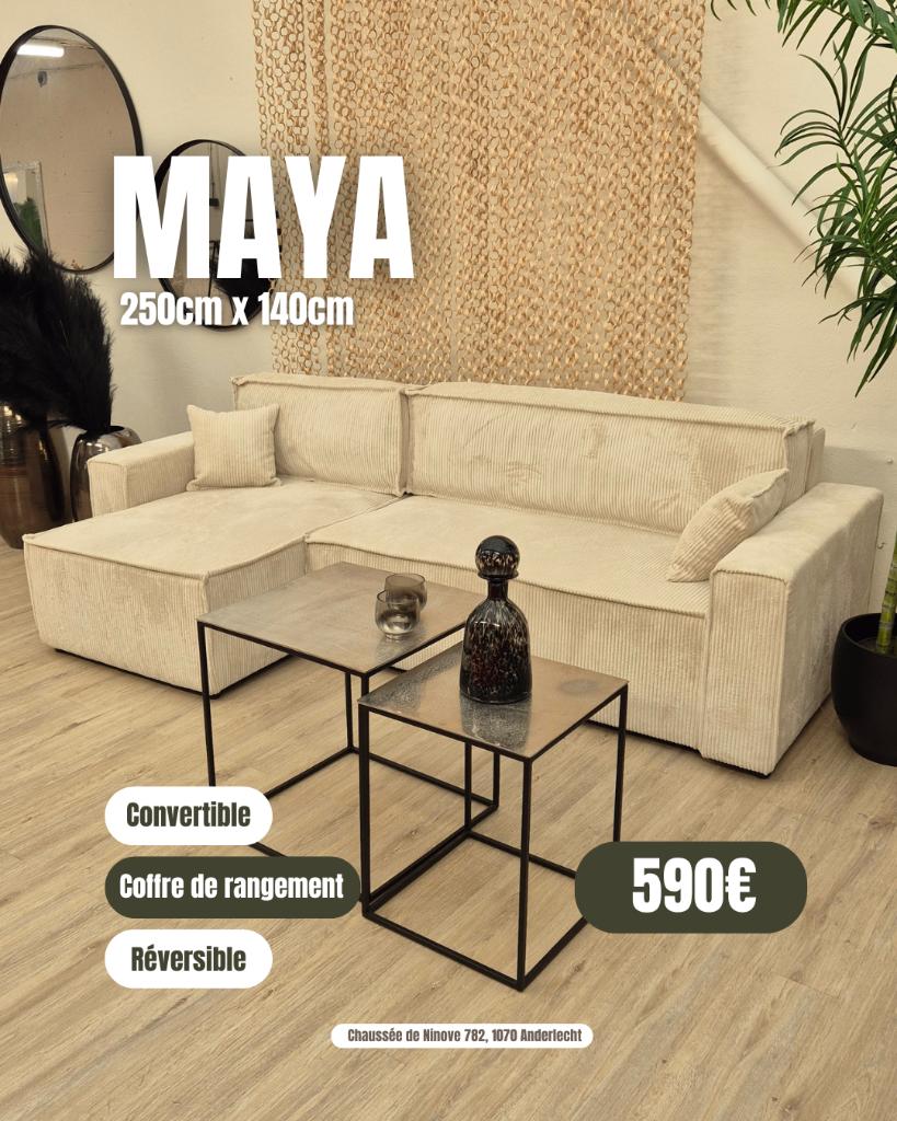 CANAPÉ CONVERTIBLE MAYA BEIGE – COFFRE & RÉVERSIBLE, 200 à 250 cm, Velours côtelé, 125 à 150 cm, Neuf