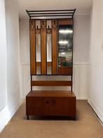 vintage staande houten kapstok met spiegel en bankje, Ophalen of Verzenden