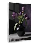 Zwarte vaas met paarse tulpen Glasschilderij 100x150cm + Oph, Nieuw, Print, 125 cm of meer, Oorspronkelijke maker