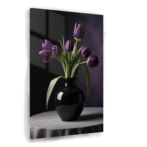 Vase noir avec tulipes violettes Peinture sur verre 100x150c, Maison & Meubles, Accessoires pour la Maison | Peintures, Dessins & Photos